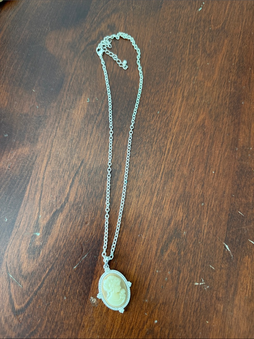 Silver-Tone Cameo Pendant Necklace - White Cameo